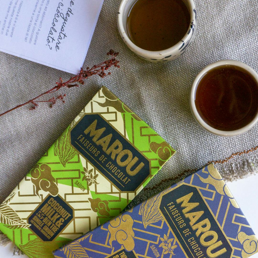 Cioccolato artigianale Marou in abbinamento con tè in foglia